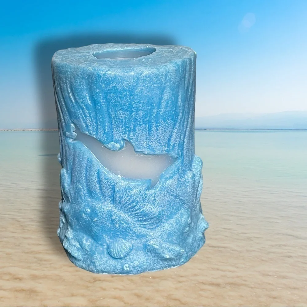 Christian Riese Lassen vintage Glow Dolphins   Candle Turq /Aqua Blue Yr 2000